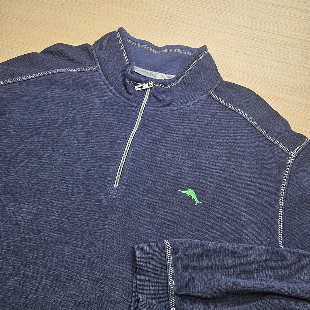 Tommy Bahama Quarter Zip Mens 3XL Big Blue Pima Cotton Tencel Lyocell Pullover